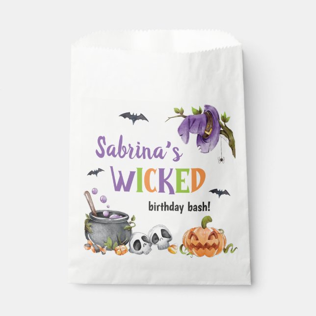 Wicked Witch Cat Halloween Birthday Party, Any Age Favor Bag (Front)