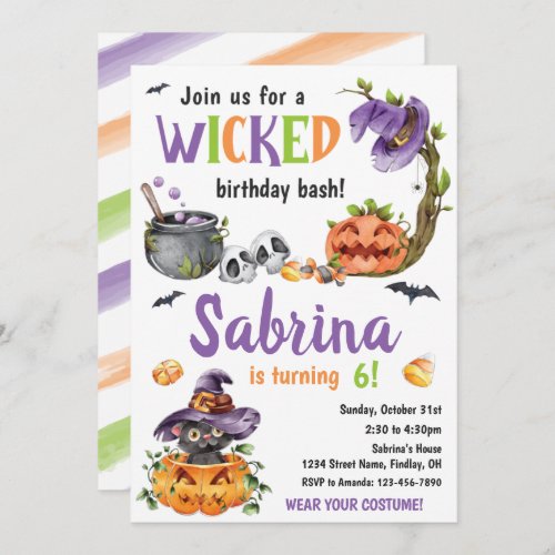 Wicked Witch Cat Halloween Birthday Party Any Age Invitation