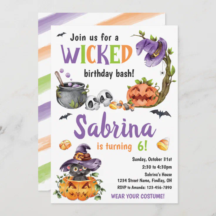 Wicked Witch Cat Halloween Birthday Party, Any Age Invitation