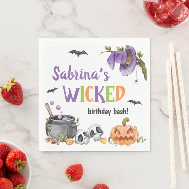 Wicked Witch Cat Halloween Birthday Party, Any Age Napkins (Insitu)