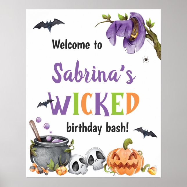 Wicked Witch Cat Halloween Birthday Party, Any Age Poster (Front)