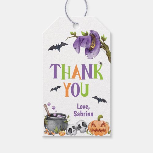 Wicked Witch Cat Halloween Birthday Thank You Gift Tags