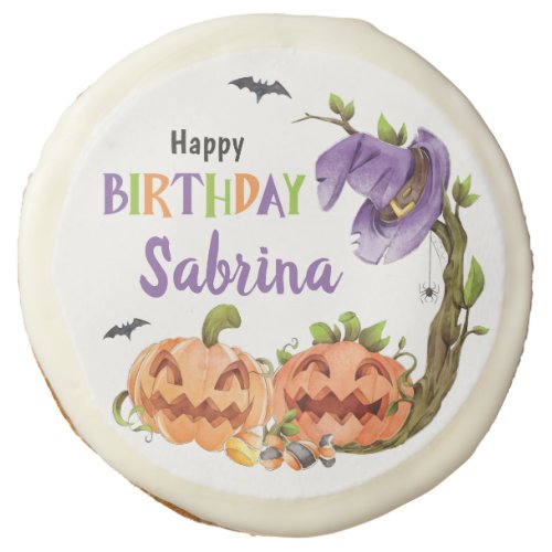 Wicked Witch Cat Halloween Happy Birthday Any Age Sugar Cookie