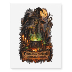 Wicked Witch & Cauldron – Dark Halloween Temporary Tattoos