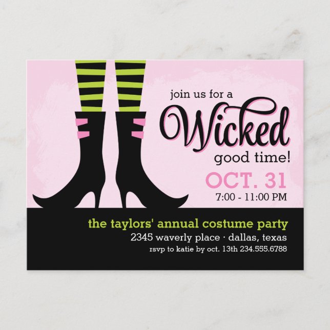 Wicked Witch Halloween Costume Party Invitation Postcard (Front)