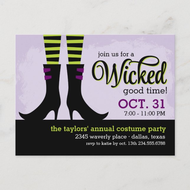 Wicked Witch Halloween Costume Party Invitation Postcard (Front)