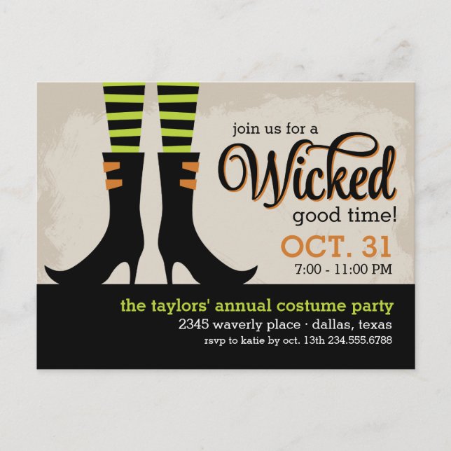 Wicked Witch Halloween Costume Party Invitation Postcard (Front)