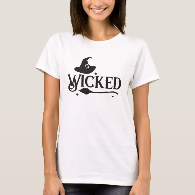 Wicked Witch, Hat and Broom, Halloween T-Shirt (Front)