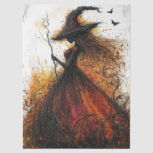 Wicked Witch in Red with Bats Decoupage Tissue Paper