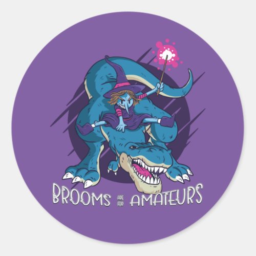 Wicked Witch On T_Rex Illustration Halloween  Classic Round Sticker
