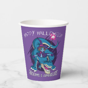 Wicked Witch On T-Rex Illustration Halloween Party Paper Cups