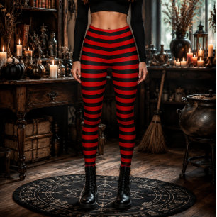 Wicked Witch Red and Black Striped Halloween Leggings
