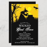 Wicked Witch Silhouette Budget Halloween Invites<br><div class="desc">A wicked witch and her cauldron, a black bat, picket fence and bare tree silhouetted against a spooky sky these Halloween party invitations are printed on value 110 lb semi-gloss paper. **White ENVELOPES ARE OPTIONAL and an additional cost. Be sure to double-check your order before adding it to your cart...</div>