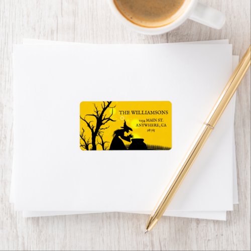 Wicked Witch Silhouette Halloween Address Label