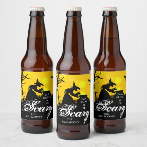 Wicked Witch Silhouette Halloween Beer Bottle Label