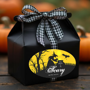 Wicked Witch Silhouette Halloween Oval Sticker