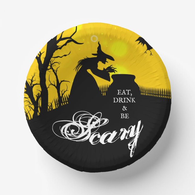 Wicked Witch Silhouette Halloween Paper Bowls (Front)