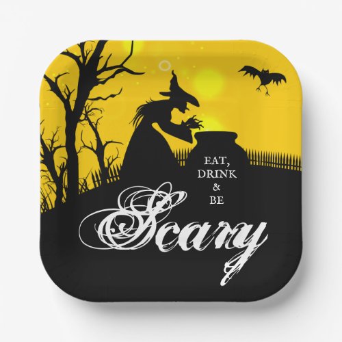 Wicked Witch Silhouette Halloween Paper Plates