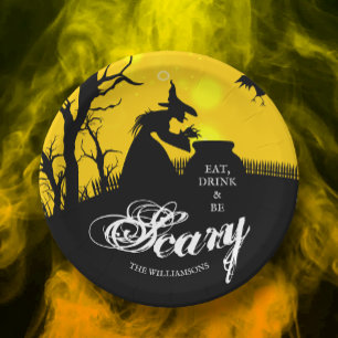 Wicked Witch Silhouette Halloween Paper Plates