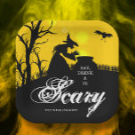Wicked Witch Silhouette Halloween Paper Plates<br><div class="desc">A wicked witch and her cauldron,  a black bat,  picket fence and bare tree silhouetted against a spooky sky these Halloween party square paper plates feature the words "Eat,  Drink & Be Scary." Can be personalized or leave that section blank. MATCHING items in our store.</div>
