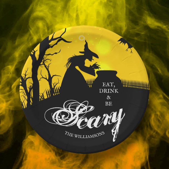 Wicked Witch Silhouette Halloween Paper Plates (Creator Uploaded)
