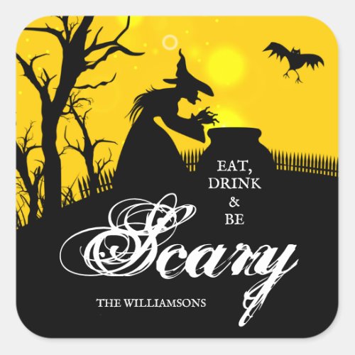 Wicked Witch Silhouette Halloween Square Sticker