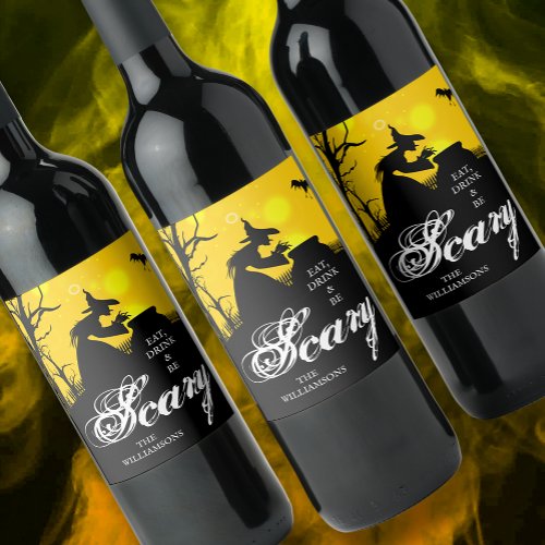 Wicked Witch Silhouette Halloween Wine Label