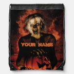 Wicked witch with pumpkin. Halloween Drawstring Bag