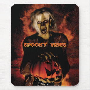 Wicked witch with pumpkin. Halloween Mouse Pad