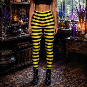 Wicked Witch Yellow and Black Striped Halloween Leggings