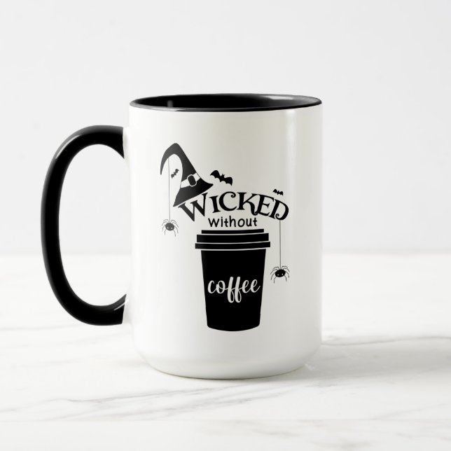  Wicked Without Coffee Cute Funny Black Witch Hat Mug (Left)