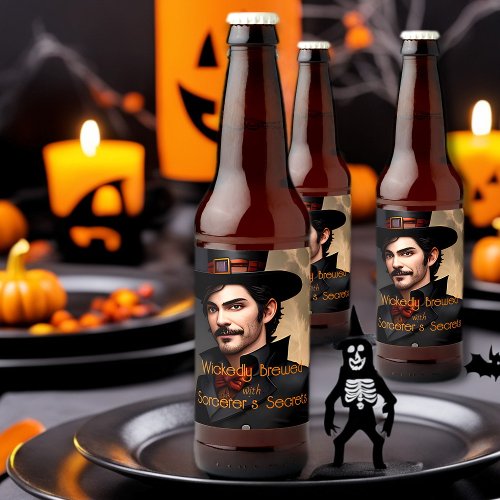 Wickedly Brewed with Sorcerers Secrets Halloween Beer Bottle Label