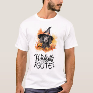 Wickedly Cute Black Hound Puppy Witch T-Shirt