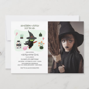 Wickedly Cute Green Witch Birthday Party Photo Invitation