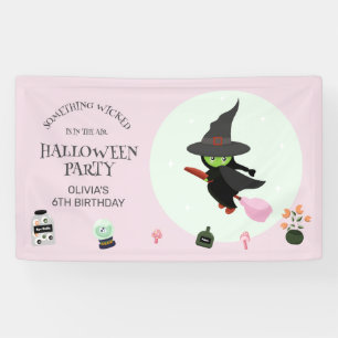 Wickedly Cute Green Witch Halloween Birthday Banner