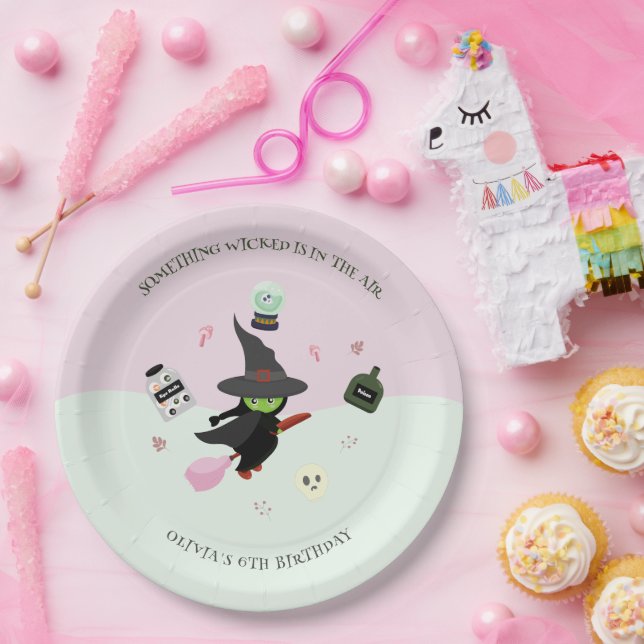  Wickedly Cute Green Witch Halloween Birthday Paper Plates (Party)