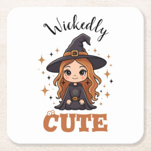 Wickedly Cute Halloween Witch Spooky Adorable Square Paper Coaster