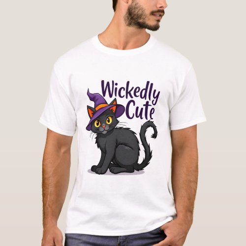 Wickedly Cute Playful Halloween Cat Design T_Shirt