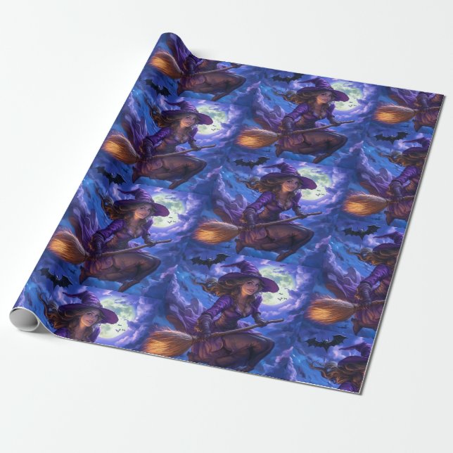 Wickedly Fun Halloween Witch  Wrapping Paper (Unrolled)