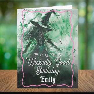 Wickedly Good Time Green Witch Drawing Birthday Card