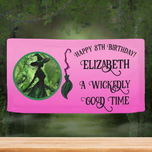 Wickedly Good Witch Green & Pink Any Age Birthday Banner