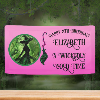 Wickedly Good Witch Green & Pink Any Age Birthday Banner