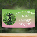 Wickedly Good Witch Green Pink Happy Birthday Banner<br><div class="desc">Painted Wickedly Good Witch Green and Pink Gradient Any Age Happy Birthday Party Banner - This birthday party banner features a green and black painting of a witch in an enchanted forest on a green and pink gradient ombre background. Perfect for any age girl or woman's birthday or Halloween Party...</div>