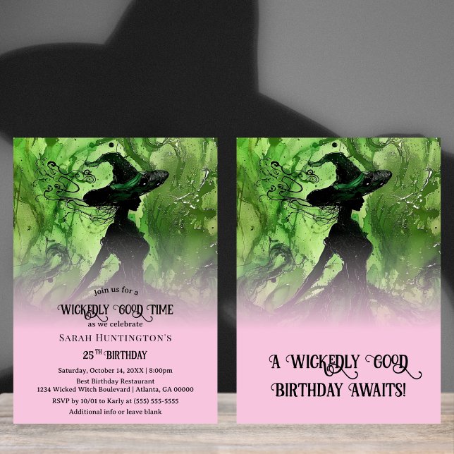 Wickedly Good Witch Light Pink & Green Birthday Invitation (Creator Uploaded)