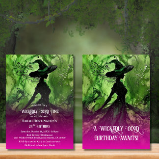 Wickedly Good Witch Pink & Green Any Age Birthday Invitation
