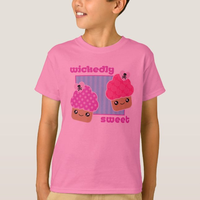 Wickedly Sweet Kawaii Cupcakes Pink T-Shirt (Front)