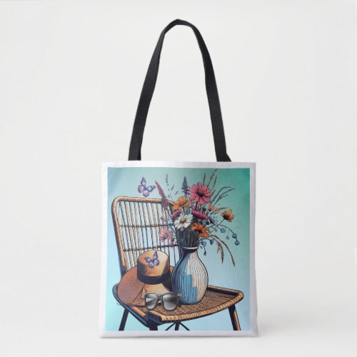 Wicker and Flowers Summer Vibes Tote Bag