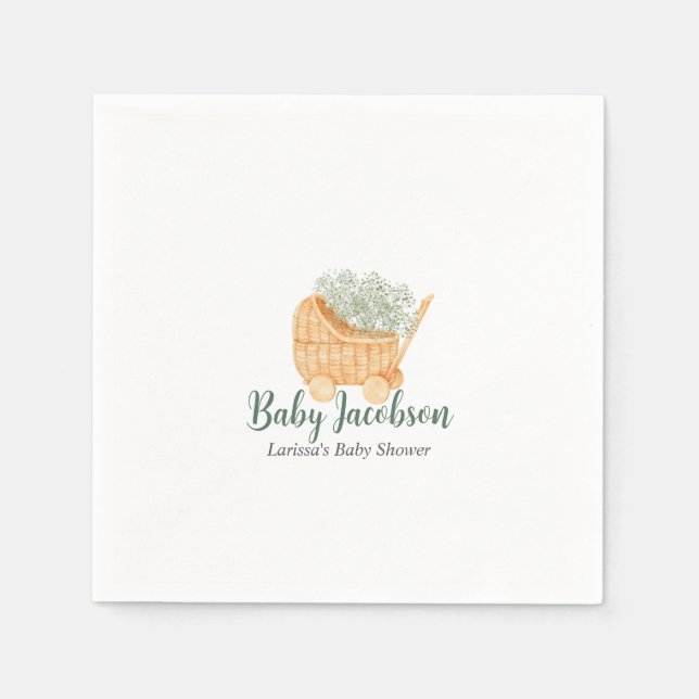 Wicker & Baby's Breath - Sage Green Napkins (Front)