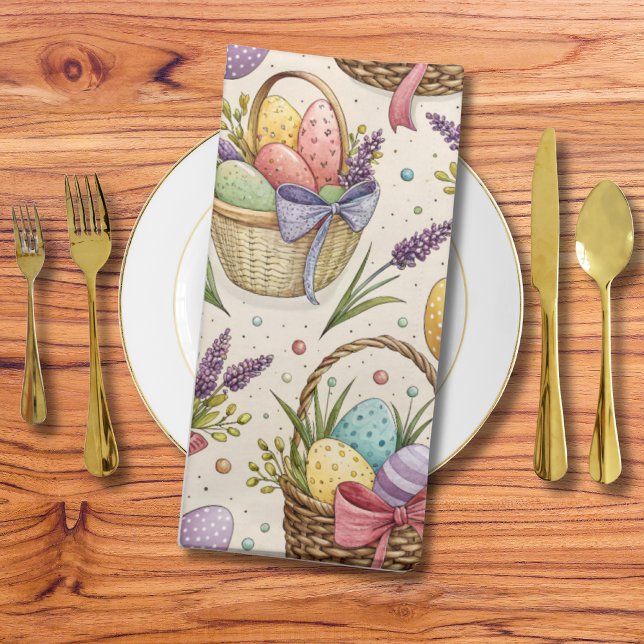 Wicker Basket Easter Eggs with Lavender Cloth Napkin (Creator Uploaded)