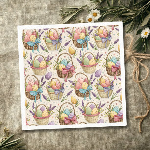 Wicker Basket Easter Eggs with Lavender Napkins